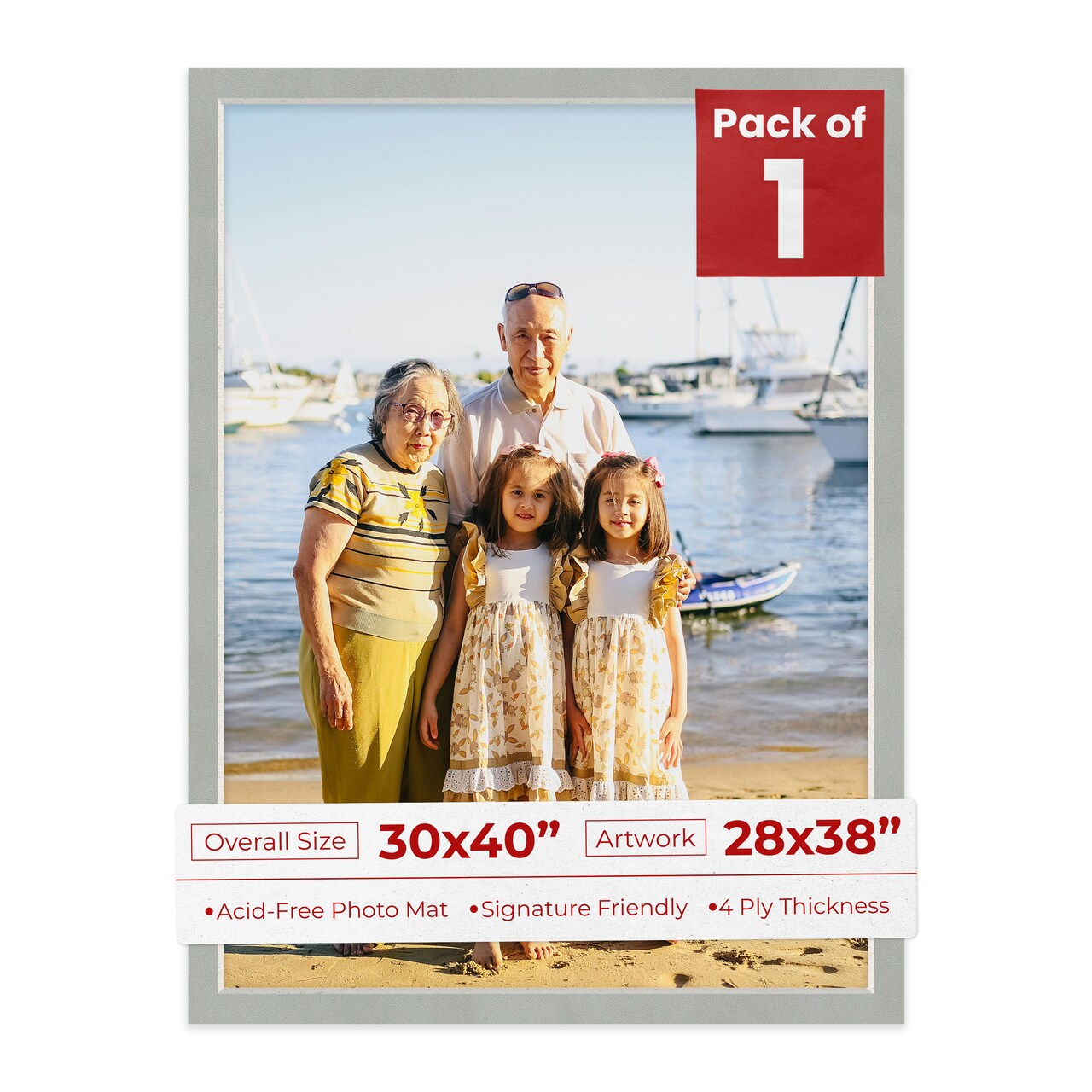 Light Grey Suede Mat Board for 30x40 Frames - Fits 28x38 Photos